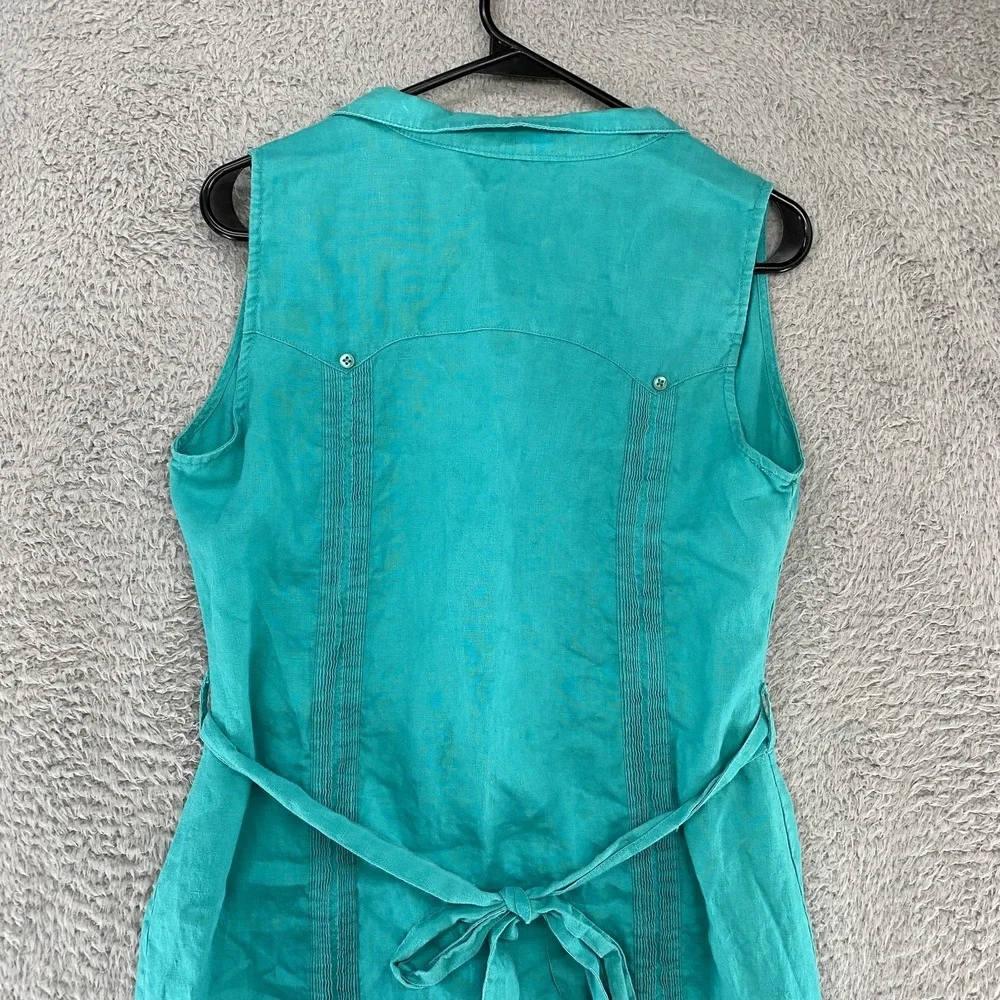 Mojito Linen Dress Womens Medium Turquoise‎ Blue Sleeveless Belted Cruise Resort